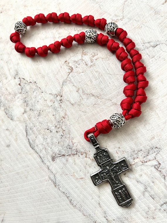 Stainless Steel Orthodox Cross Anglican Rosary Rope. Metal Alloy