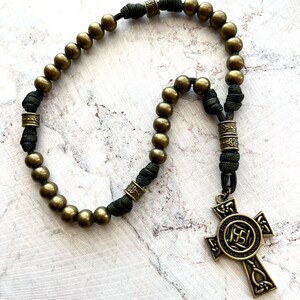 All Metal Bronze Finish Anglican Rosary. Double Sided Celtic Cross. 10mm Metal Beads. Metal Cruciform Beads. #550 Paracord image 3