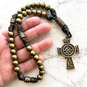 All Metal Bronze Finish Anglican Rosary. Double Sided Celtic Cross. 10mm Metal Beads. Metal Cruciform Beads. #550 Paracord image 6