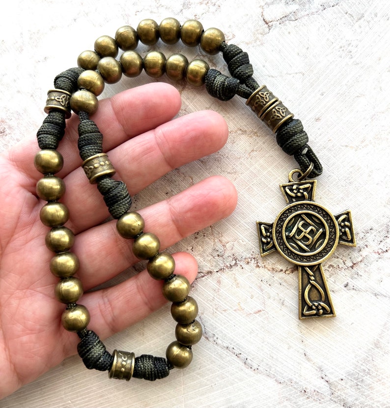 All Metal Bronze Finish Anglican Rosary. Double Sided Celtic Cross. 10mm Metal Beads. Metal Cruciform Beads. #550 Paracord image 6