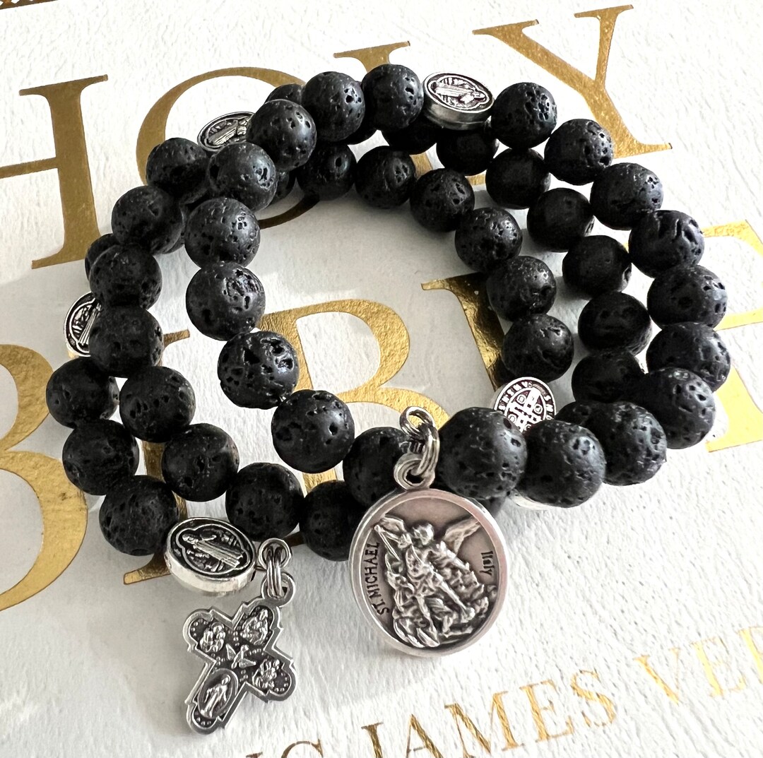 Lava Stone Rosary Bracelet W/stainless Steel Memory Wire. Four Way