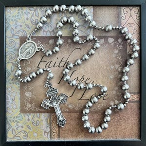 Stainless Steel Large 8mm Beads, Ball Chain Catholic Rosary with Pardon Crucifix and Two Sided Miraculous Medal Centerpiece.