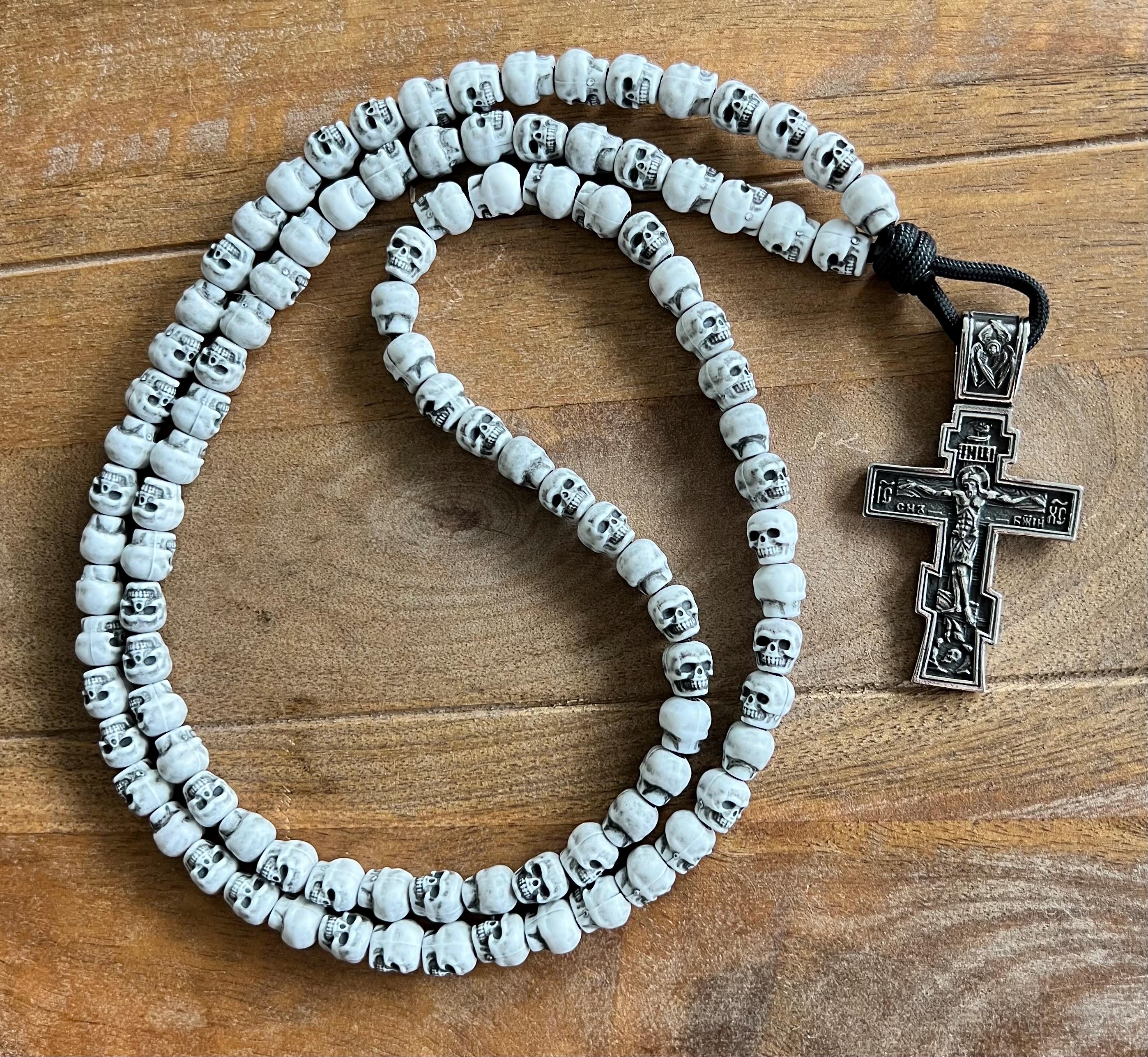 Large Stainless Steel Eastern Orthodox Crucifix With 100 White
