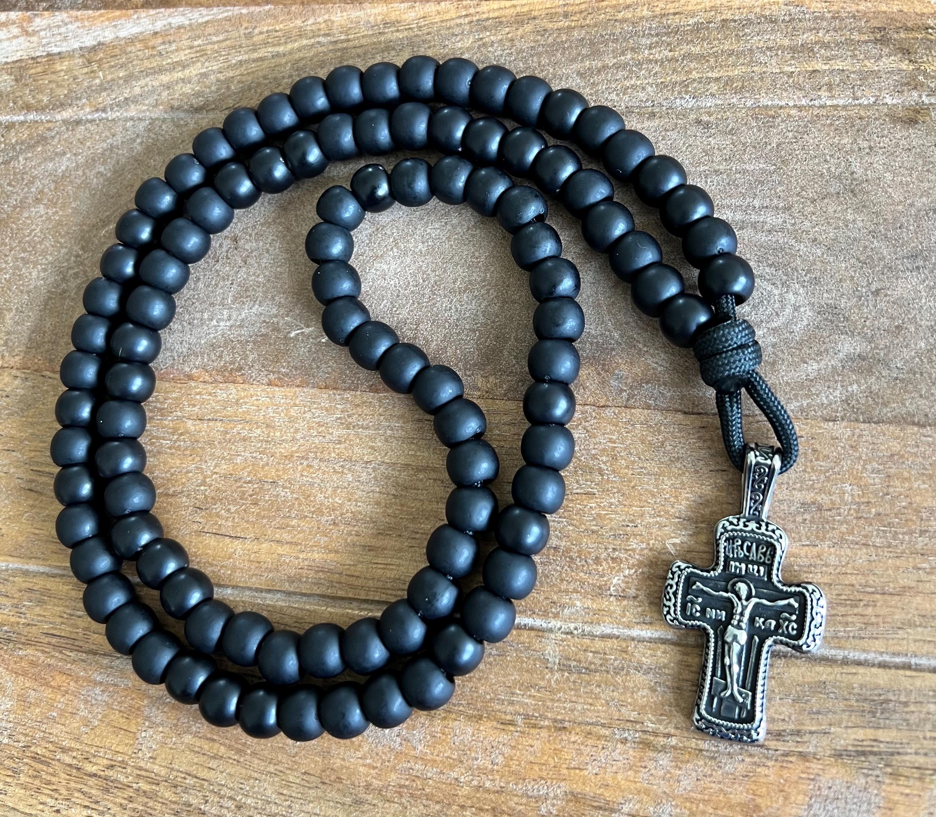 Stainless Steel Orthodox Crucifix With 100 Black Matte 10mm CCB