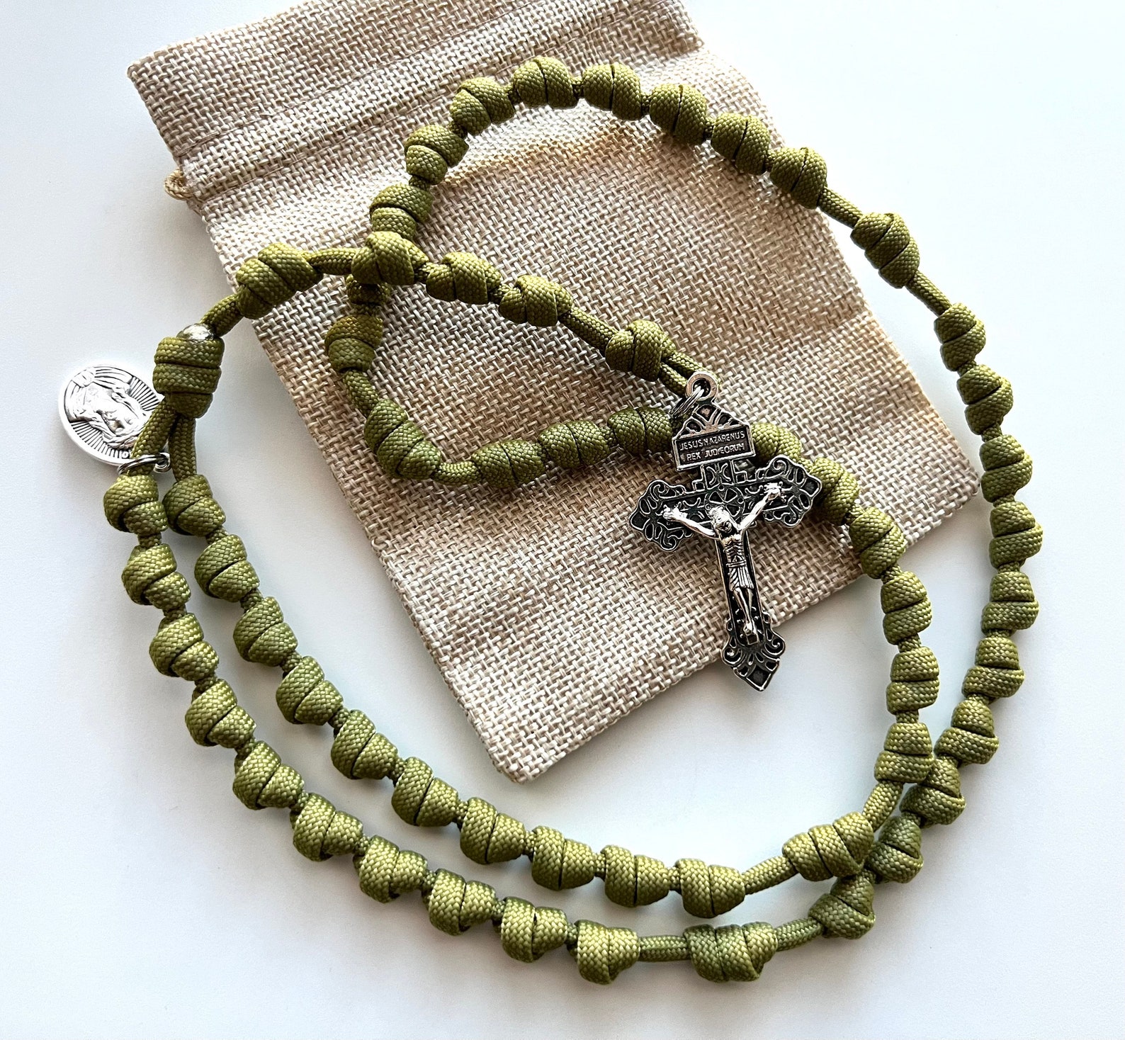 Moss Knotted Catholic Rosary Rope With Silver Pardon Crucifix. Choice ...