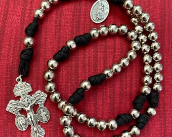Silver Triple Threat Pardon Crucifix Catholic Rosary W/10mm Silver
