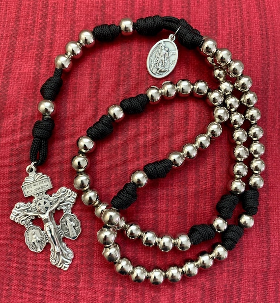 Silver Triple Threat Pardon Crucifix Catholic Rosary W/10mm Silver