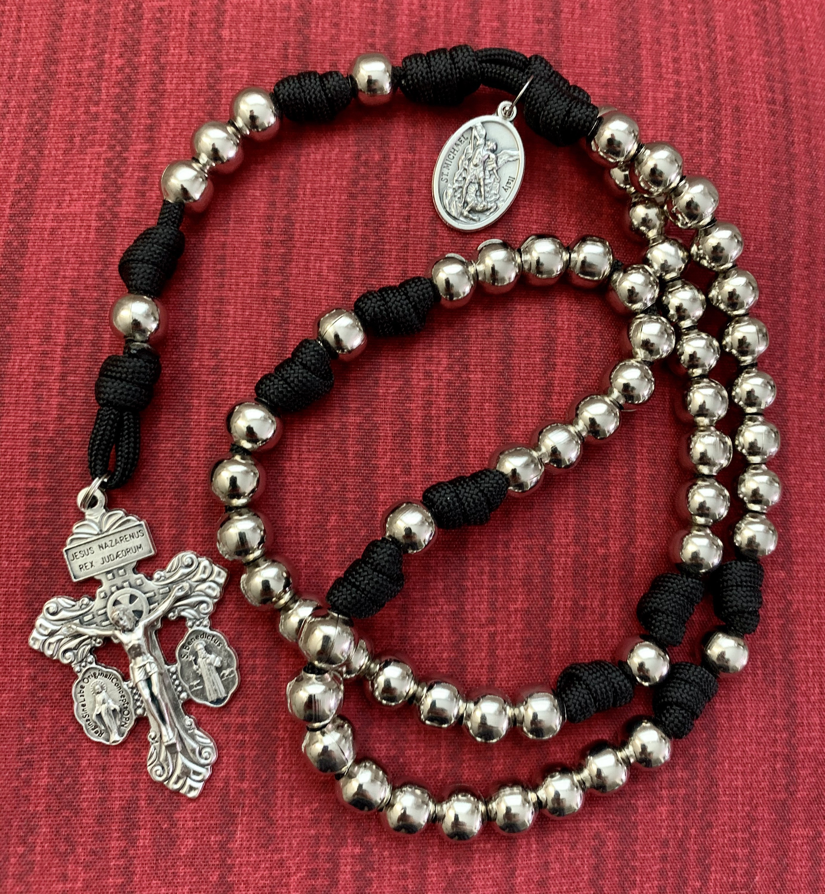 Silver Triple Threat Pardon Crucifix Catholic Rosary W/10mm Silver