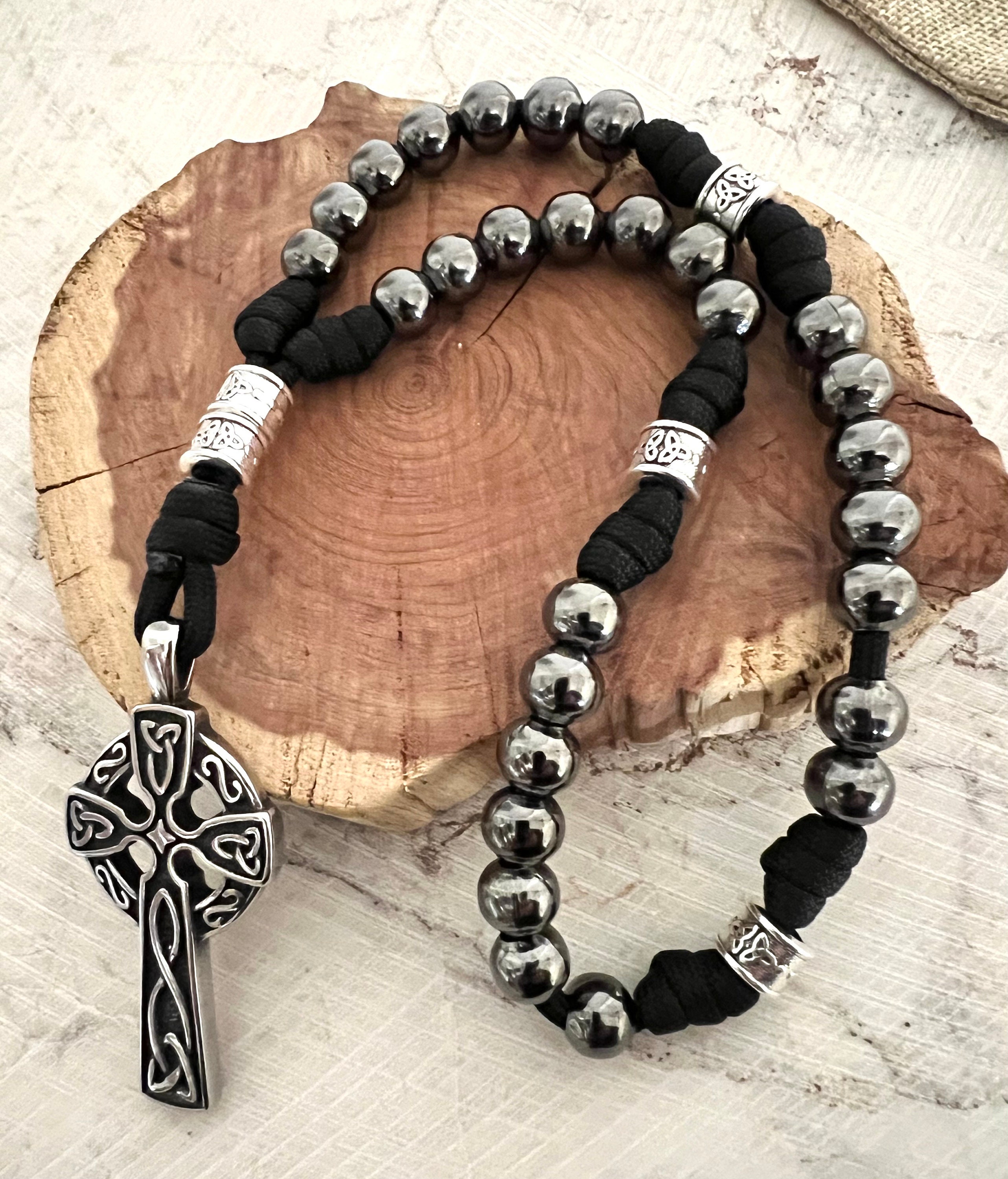 All Metal Gunmetal Finish Anglican Rosary W/stainless Steel Cross