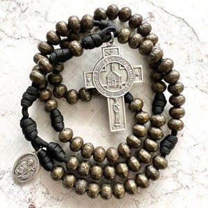 The Order of St Francis, Franciscan Crown Rosary. 10mm Bronze CCB Beads. Your choice of Saint Medal. #550 Black Paracord.