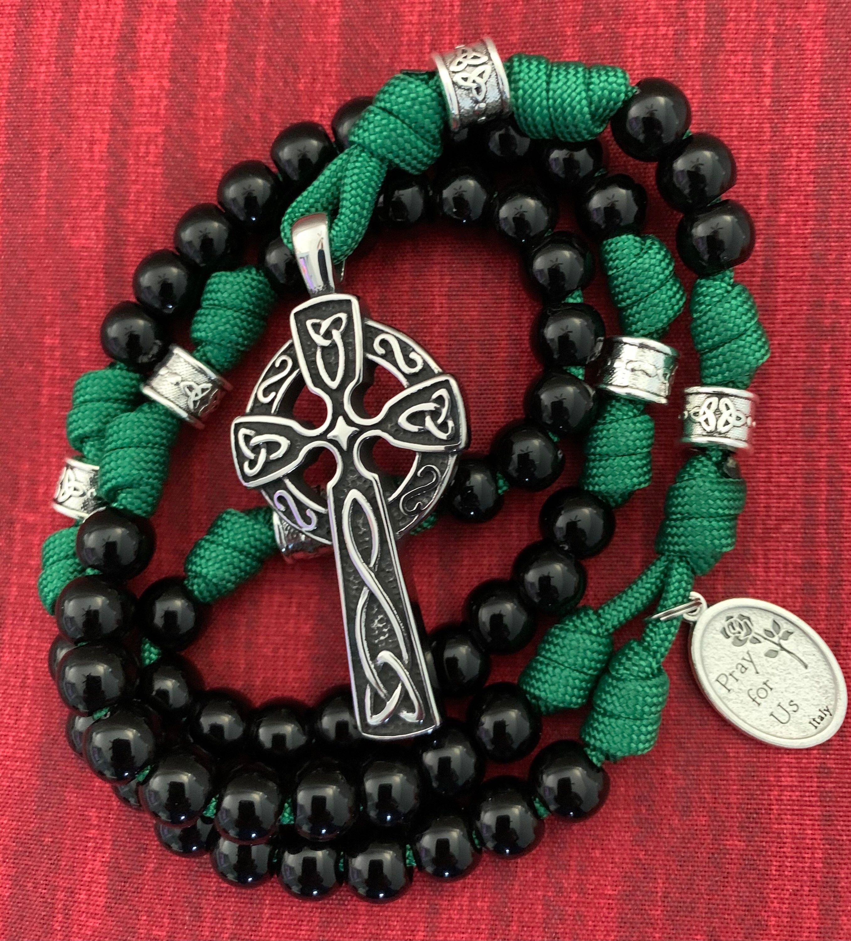 Celtic Catholic Rosary w/Stainless Steel Cross. Black Gloss Etsy