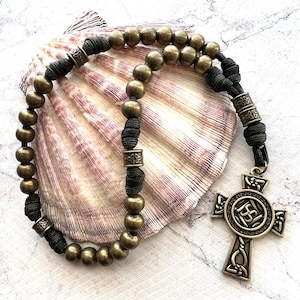 All Metal Bronze Finish Anglican Rosary. Double Sided Celtic Cross. 10mm Metal Beads. Metal Cruciform Beads. #550 Paracord