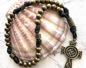 All Metal Bronze Finish Anglican Rosary. Double Sided Celtic Cross. 10mm Metal Beads. Metal Cruciform Beads. #550 Paracord