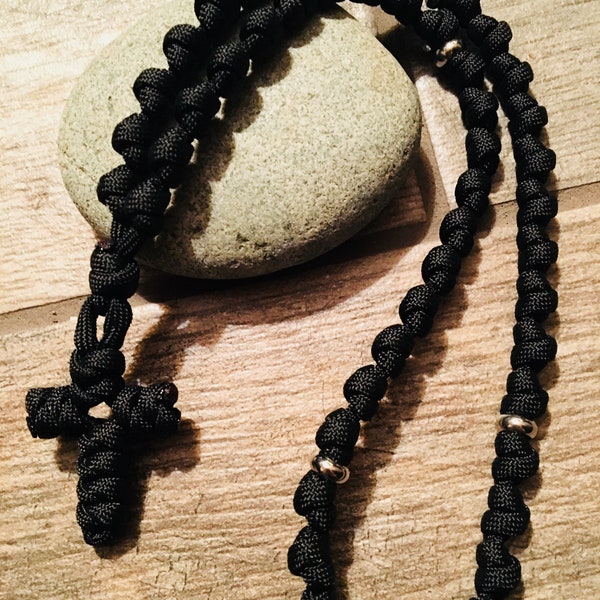 Black Eastern Orthodox Prayer Rope Chotki 50 Count Barrel Knots. #550 Paracord