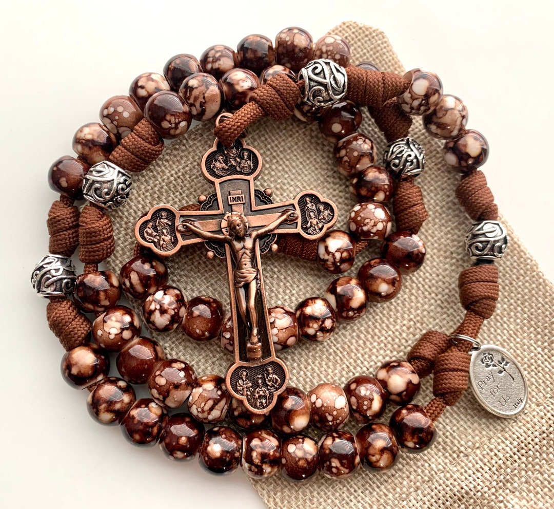 Bronze Anglican Rosary With Large Metal Cross. 10mm Textured CCB