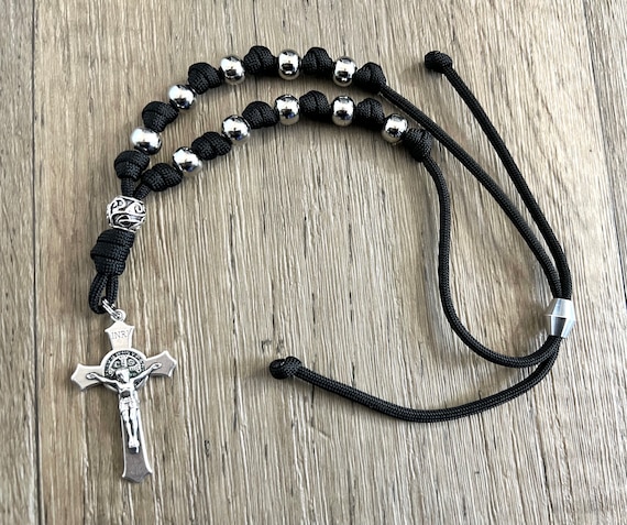 Rosario San Benedetto Da Uomo Collana Cattolica In Paracord In Legno - Foto 2