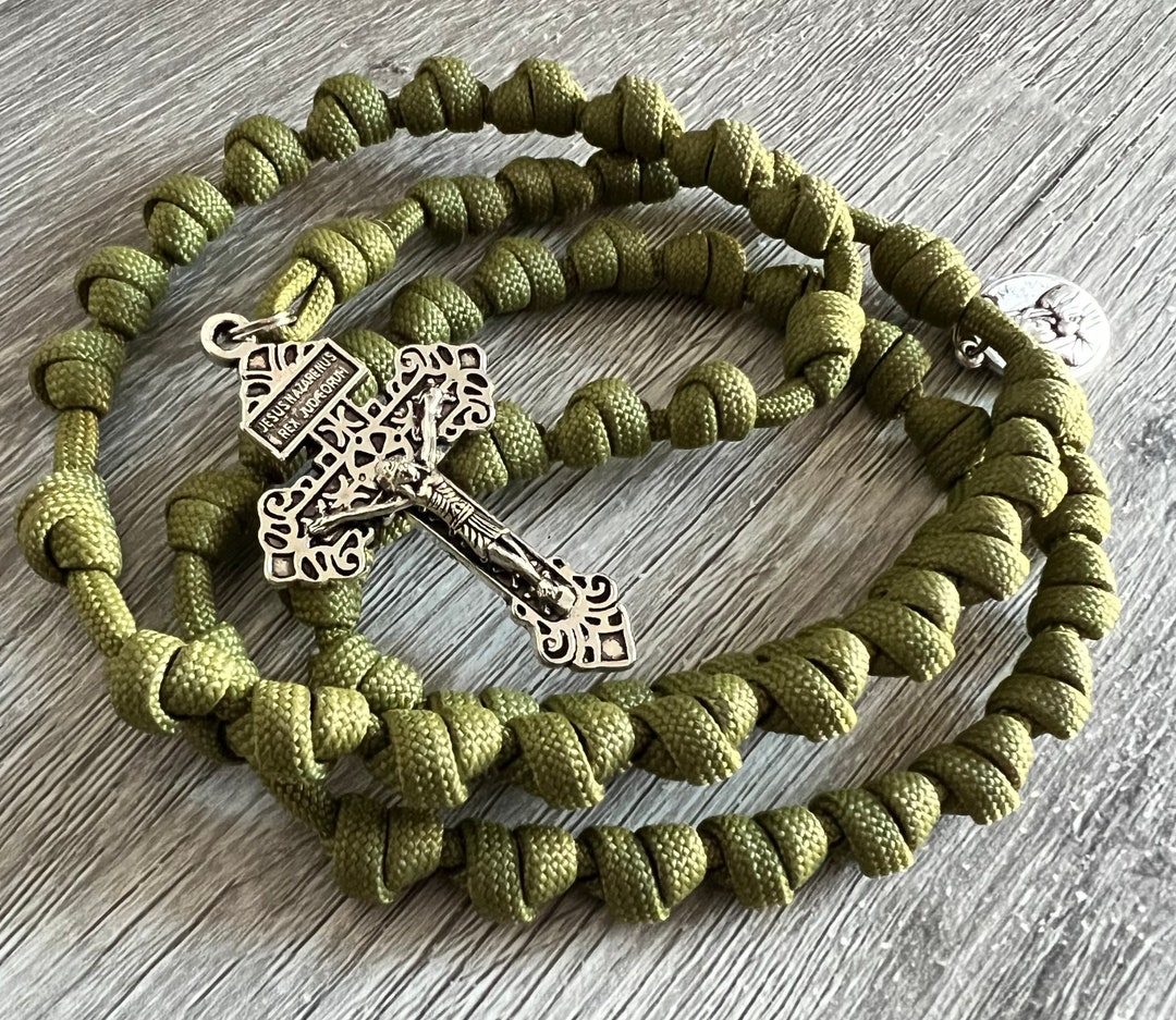 Moss Knotted Catholic Rosary Rope With Silver Pardon Crucifix. Choice ...