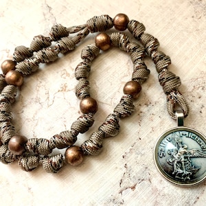 St. Michael Chaplet Rosary Rope w/Metal Copper Finish Our Father Beads. #550 Paracord