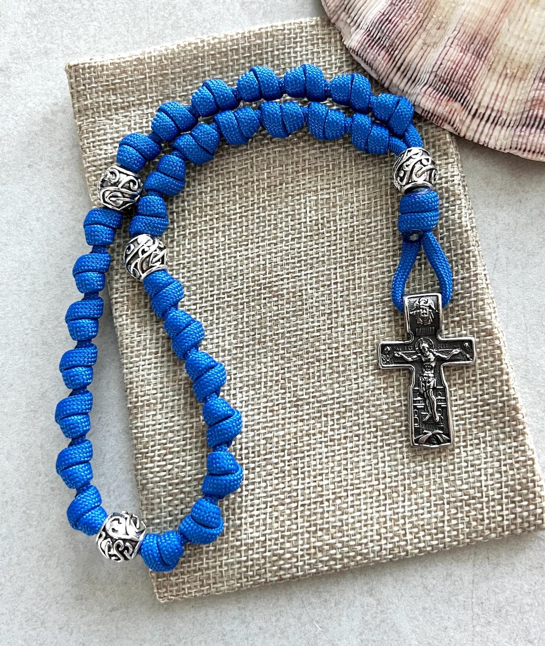 Stainless Steel Orthodox Cross Anglican Rosary Rope. Metal Alloy