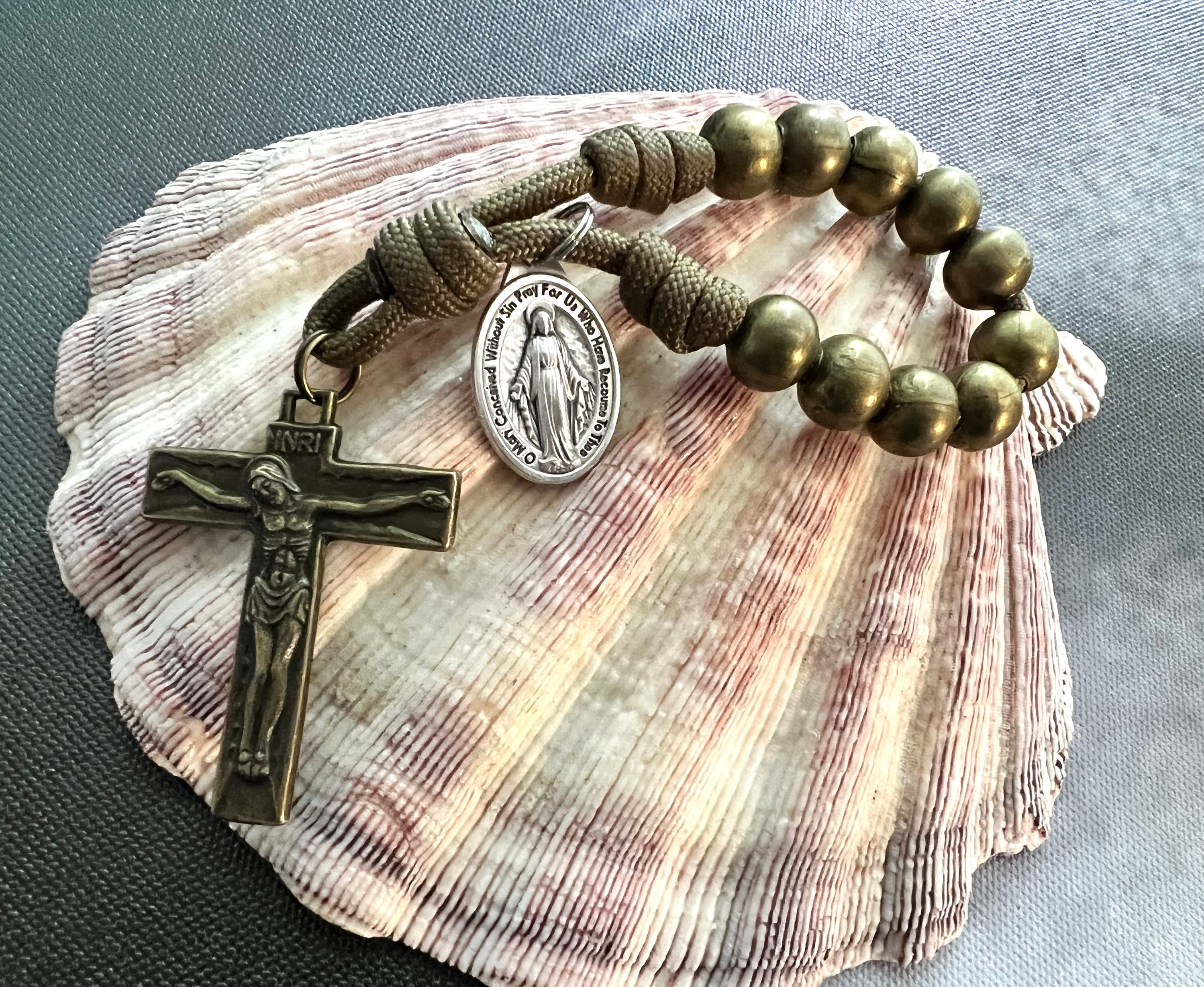 One Decade Bronze Catholic Rosary. Bronze Finish Metal Alloy 10mm