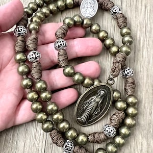 All Metal Seven Sorrows Bronze Rosary. 10mm Beads. Cross Our Father Beads. Large Miraculous Medal. Lady of Sorrows Medal. #550 Paracord
