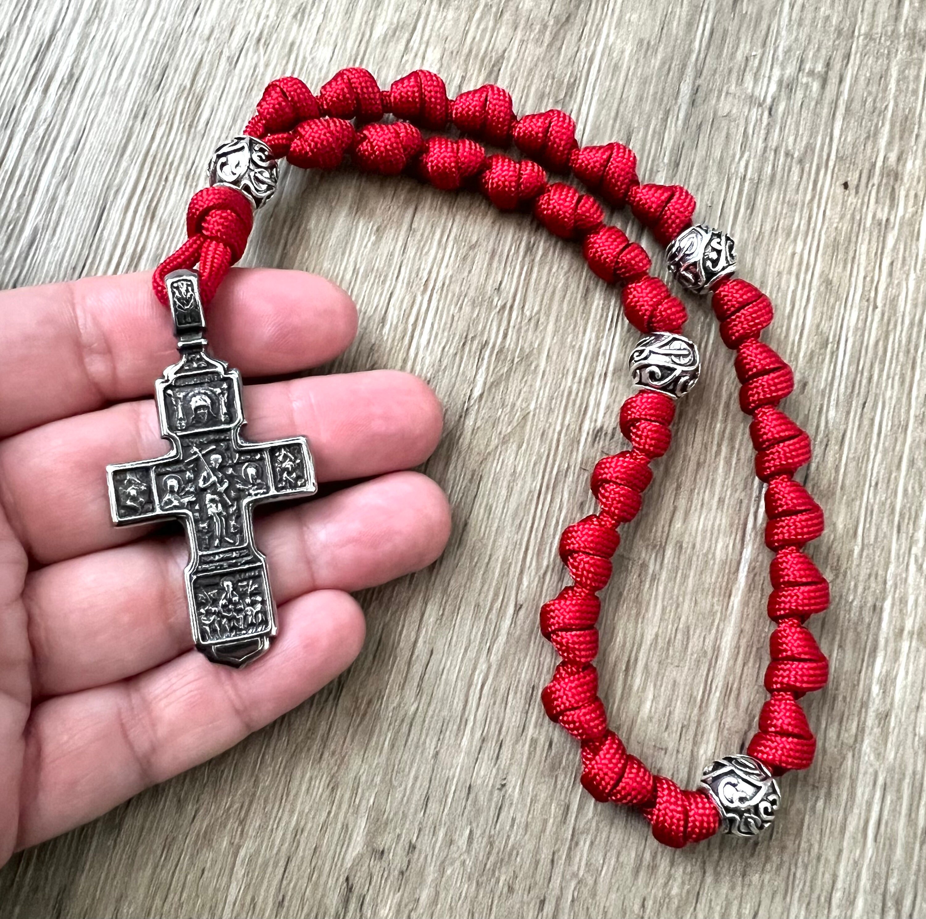 Stainless Steel Orthodox Cross Anglican Rosary Rope. Metal Alloy