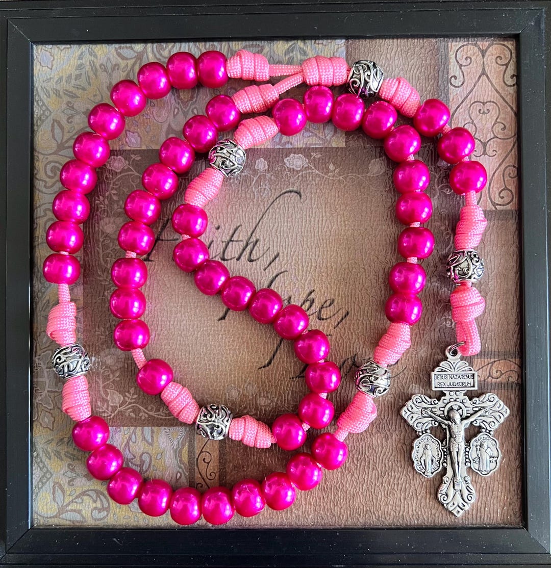 Triple Threat Fuchsia & Rose Pink Catholic Rosary With 12mm ABS