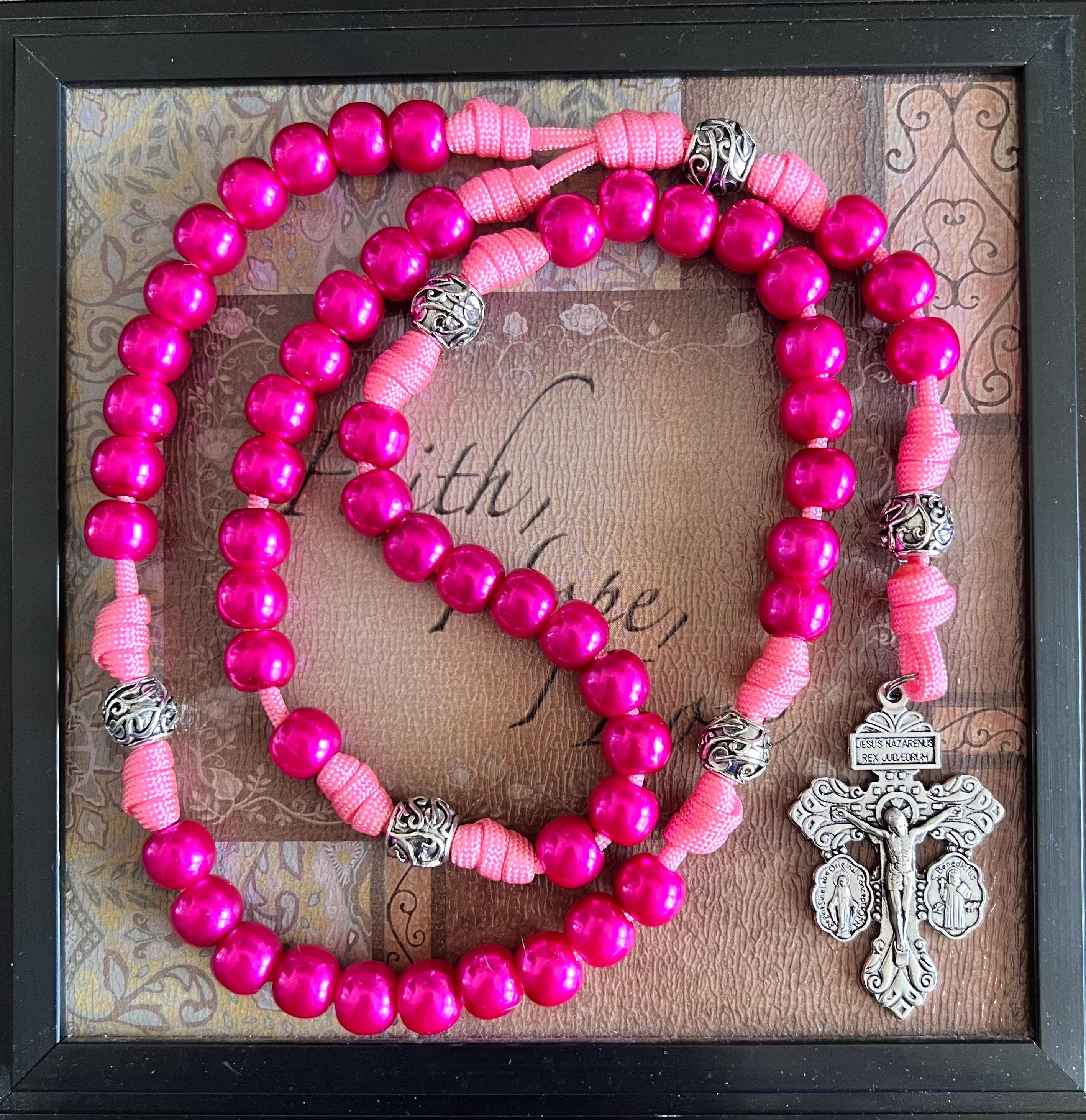 Triple Threat Fuchsia & Rose Pink Catholic Rosary With 12mm ABS