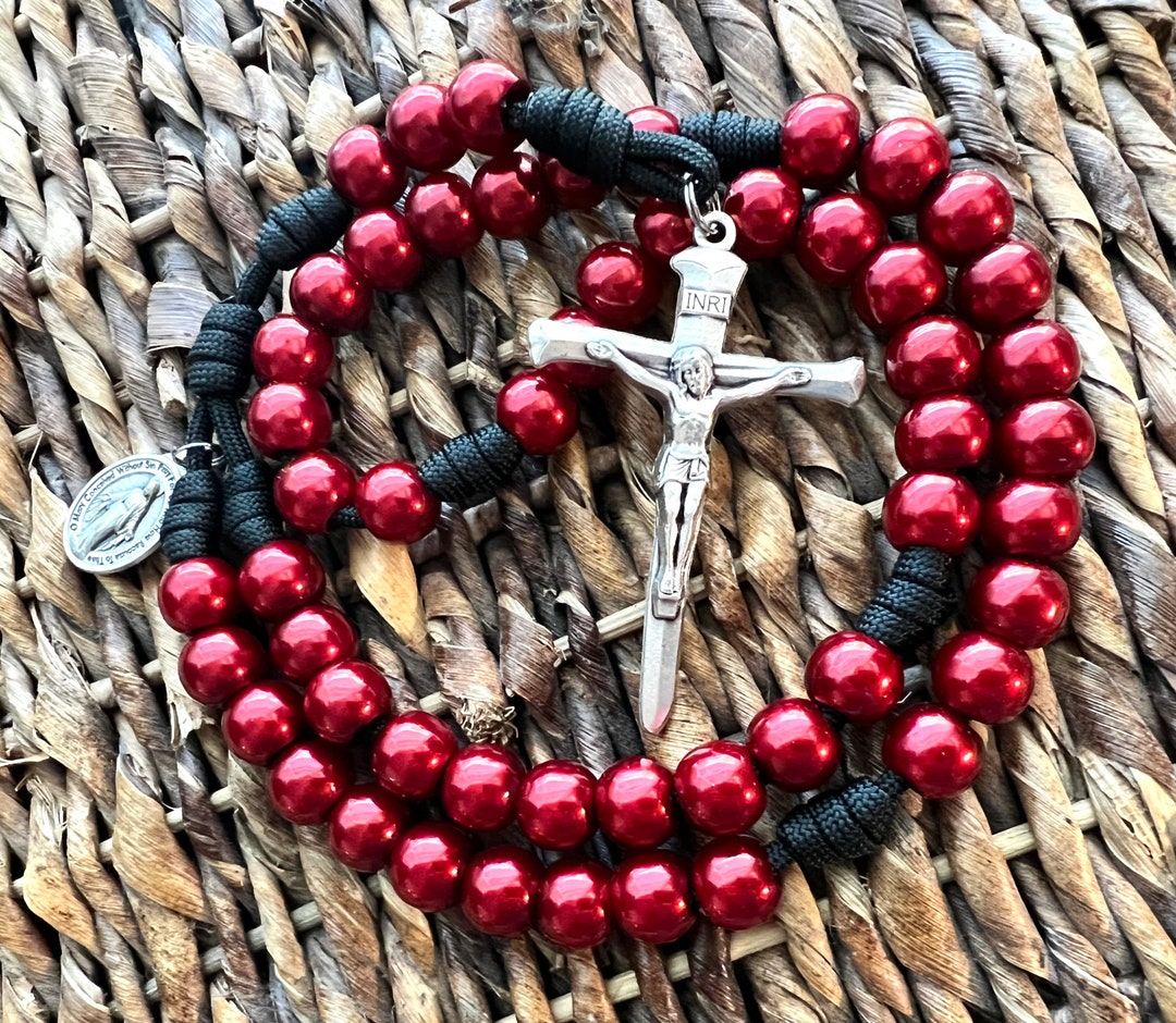 Deep Red Gloss Catholic Rosary. ABS Plastic 12mm Beads. Large Nailed ...