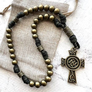 All Metal Bronze Finish Anglican Rosary. Double Sided Celtic Cross. 10mm Metal Beads. Metal Cruciform Beads. #550 Paracord image 5