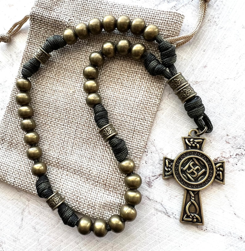 All Metal Bronze Finish Anglican Rosary. Double Sided Celtic Cross. 10mm Metal Beads. Metal Cruciform Beads. #550 Paracord image 5