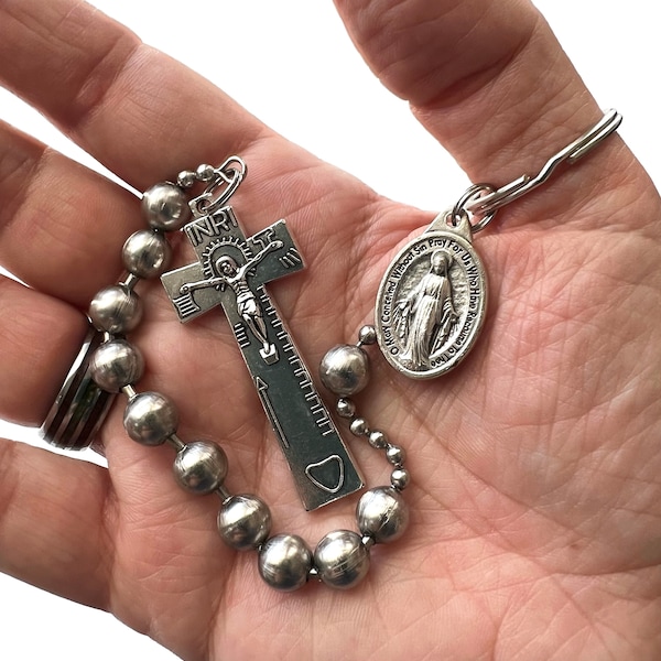 Stainless Steel 8mm Ball Chain Irish Penal Rosary, One Decade. Choice of Saint Medal.