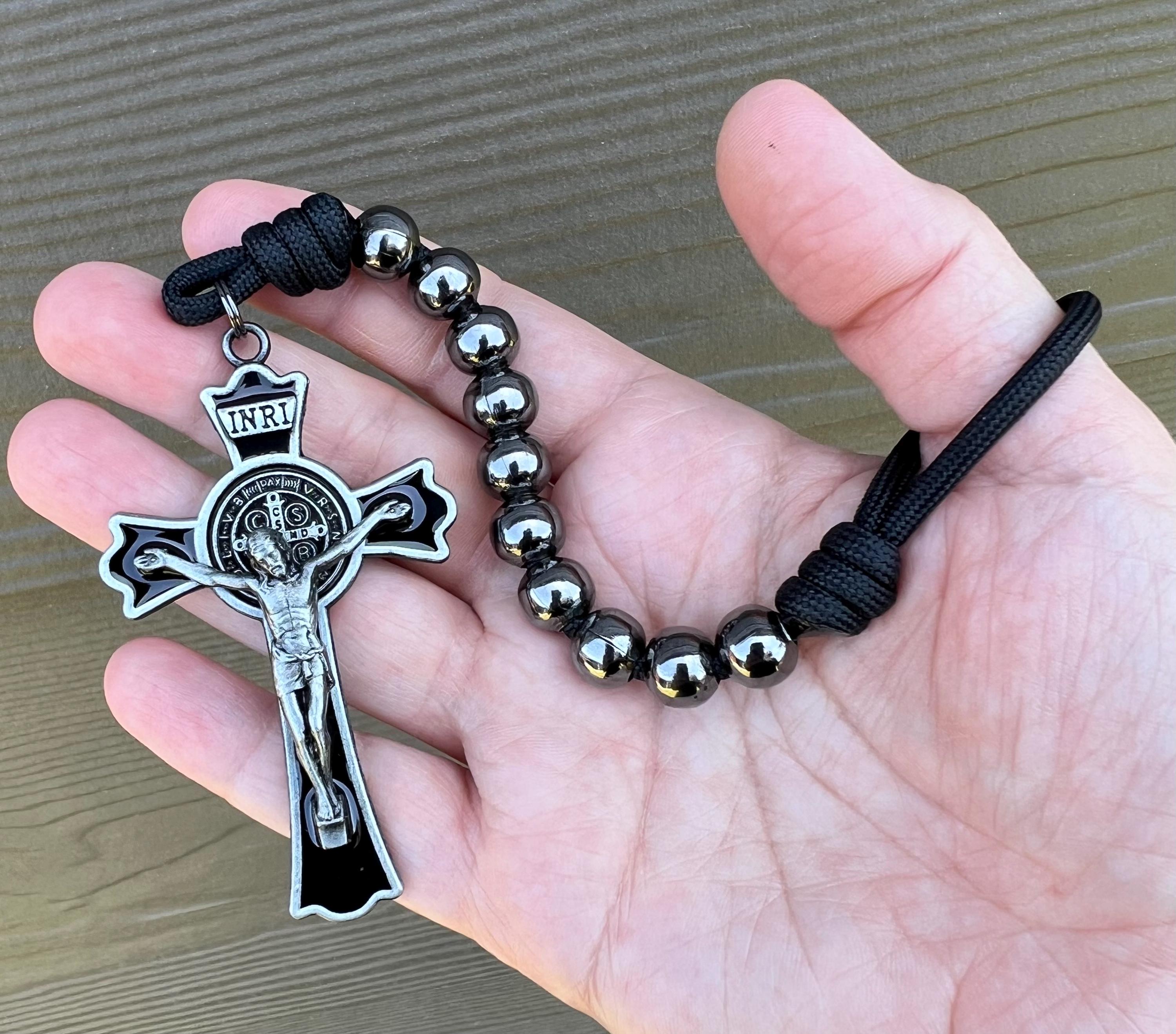 Saint Benedict Gunmetal Finish One Decade Catholic Rosary. Metal