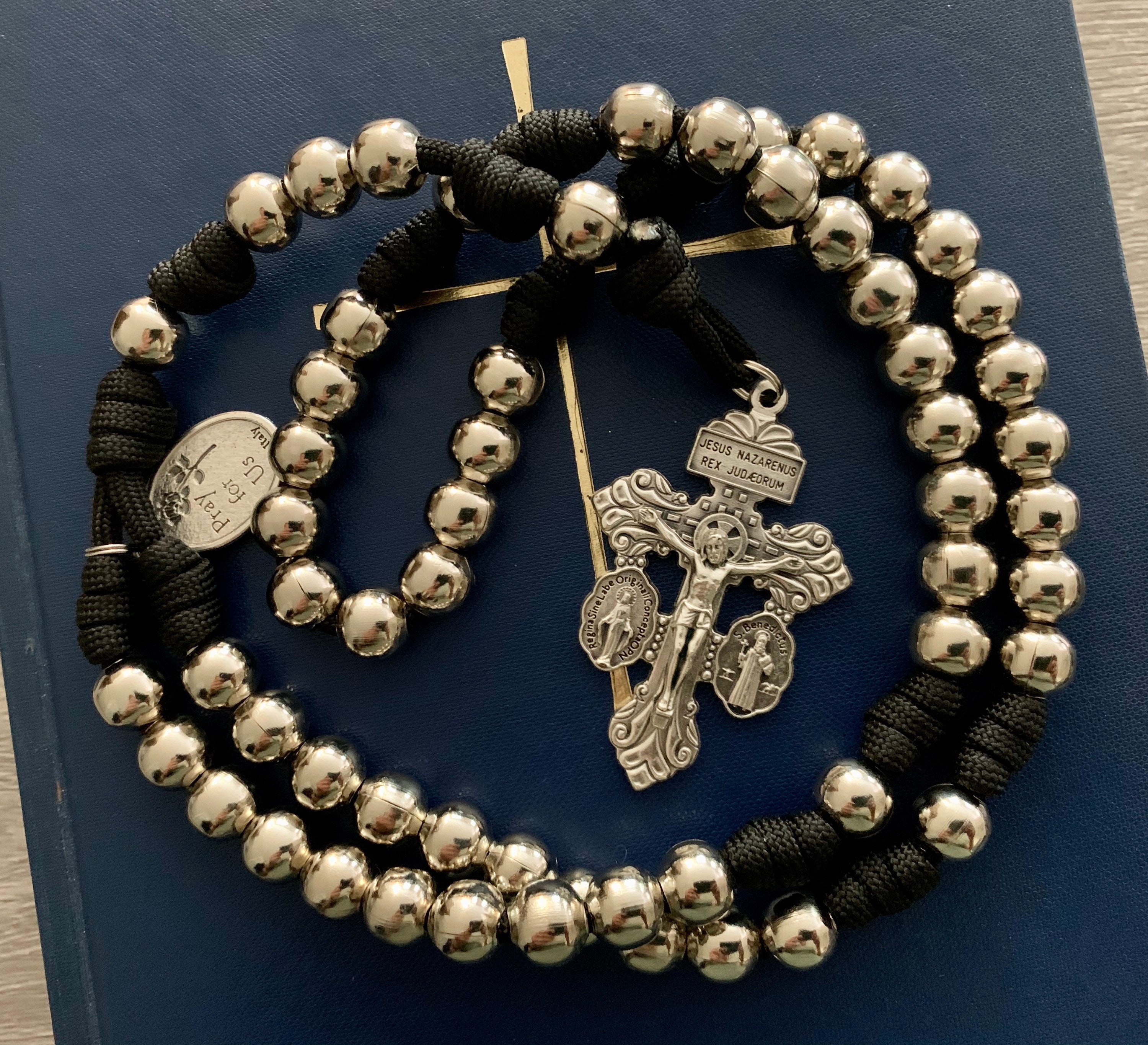 Silver Triple Threat Pardon Crucifix Catholic Rosary W/10mm Silver