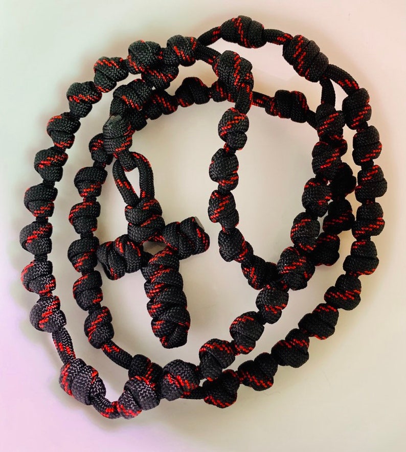 Black W/red Lines Knotted Catholic Rosary Rope for the Minimalist. All ...