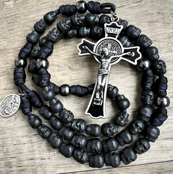 St. Benedict Skull Catholic Rosary, Memento Mori. Skull 11mm Beads