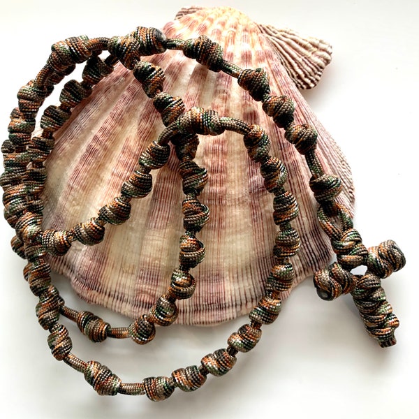 Brown Camo Knotted Catholic Rosary Rope for the Simpleton (All 550 Paracord)