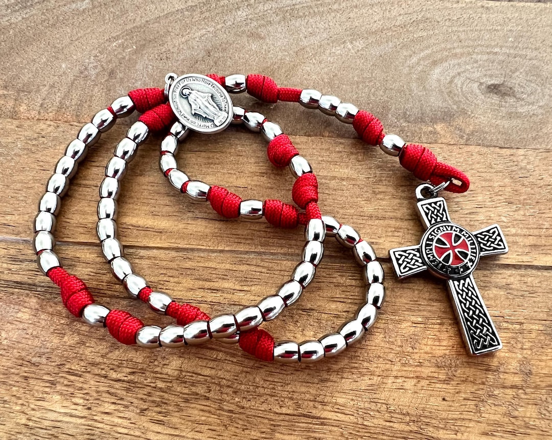 All Stainless Steel Miniature Crusader Templar Catholic Rosary
