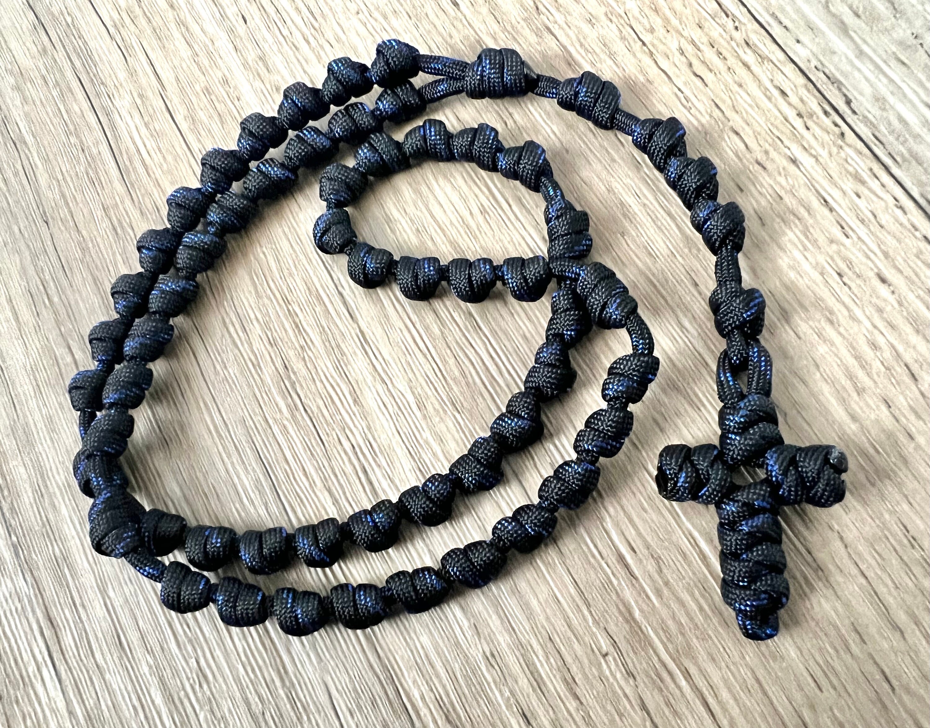 Black W/blue Lines Knotted Catholic Rosary Rope for the Minimalist. All ...