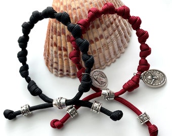 Adjustable Rosary Bracelet w/choice of Saint Medal. (#550 paracord)