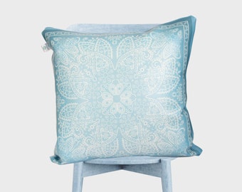 blue bandana pillow faux leather oriental moroccan decorative tile boho chic decorative pillow pillow cover outdoor pillow