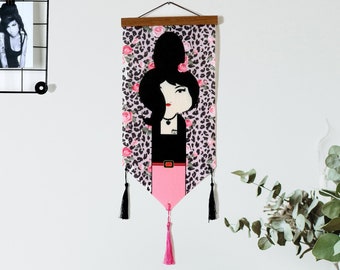 Amy Winehouse, Flag banner, Flag wall hanging, Wall decor, Wall hanging, Wall flag, Scandinavian wall Art, Kokeshi style, Characters