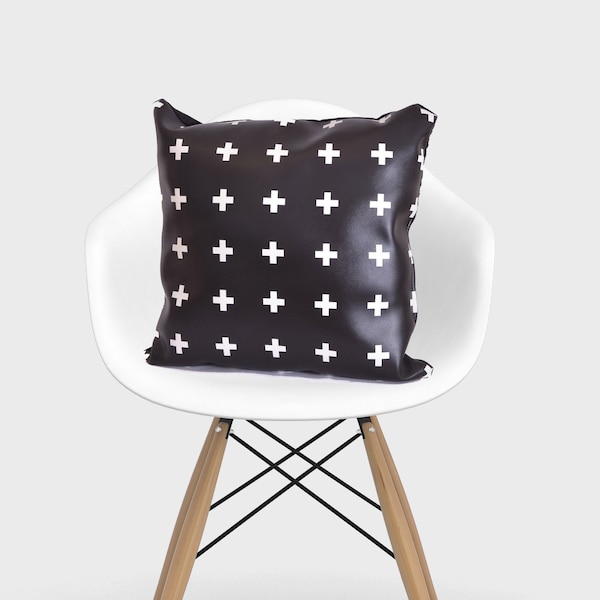 Two black & white plus pillows pillow faux leather sandinavian minimalist geometric modern stylish decorative pillow cover outdoor