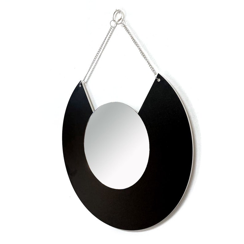 Black Geometric shape mirror, Round mirror, Wall jewelry, Wall hanging, Chain hanging mirror, Minimalist, Modern style, Home decor image 7