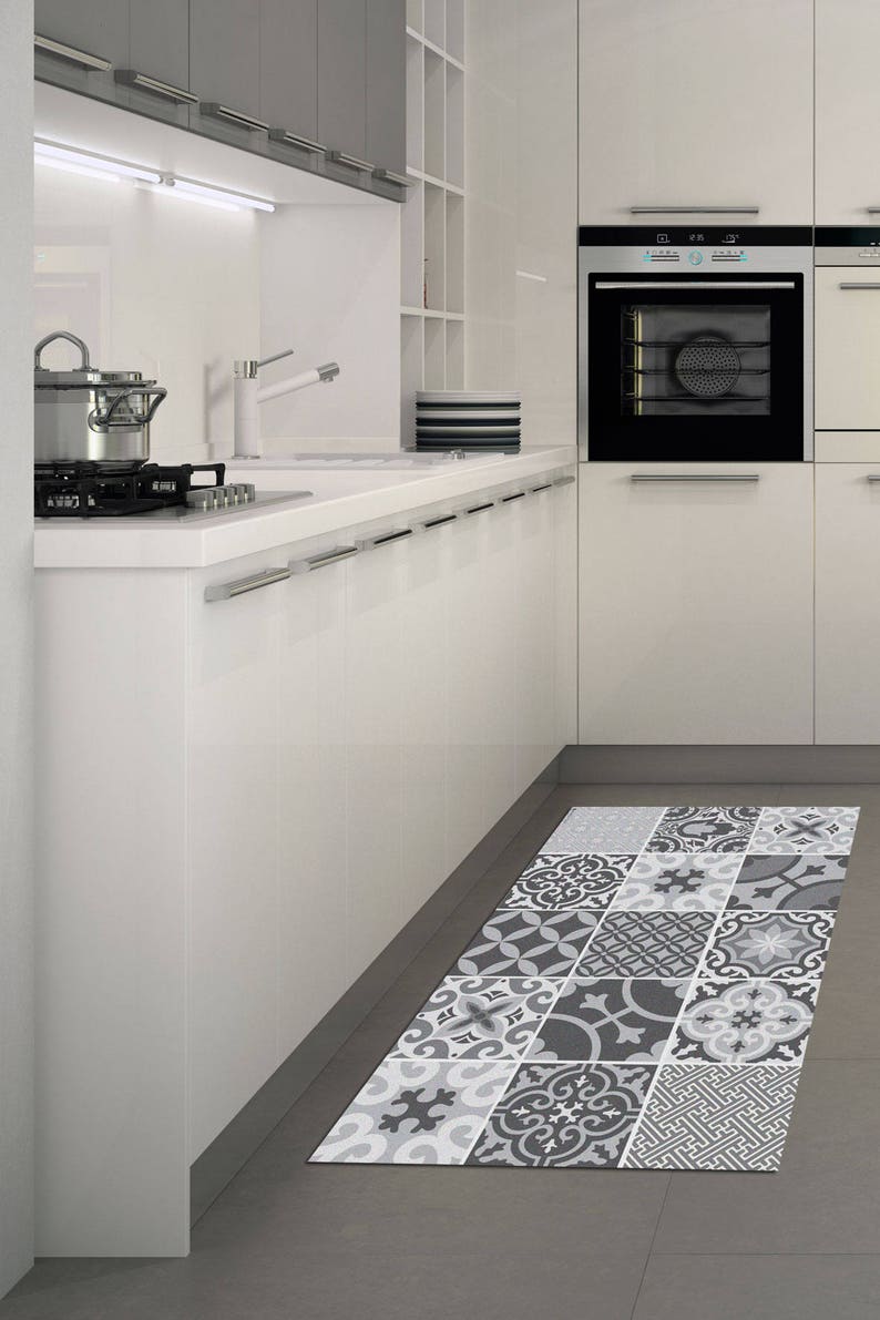 Moroccan tiles floor mat pvc kitchen rug Linoleum area rug Etsy