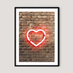 Neon heart - PRINTABLE Poster romantic Print, Home Decor Minimalist Scandinavian style neon light Print, Digital Download