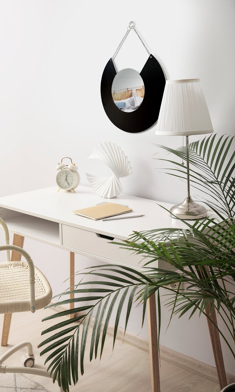 Black Geometric shape mirror, Round mirror, Wall jewelry, Wall hanging, Chain hanging mirror, Minimalist, Modern style, Home decor image 3