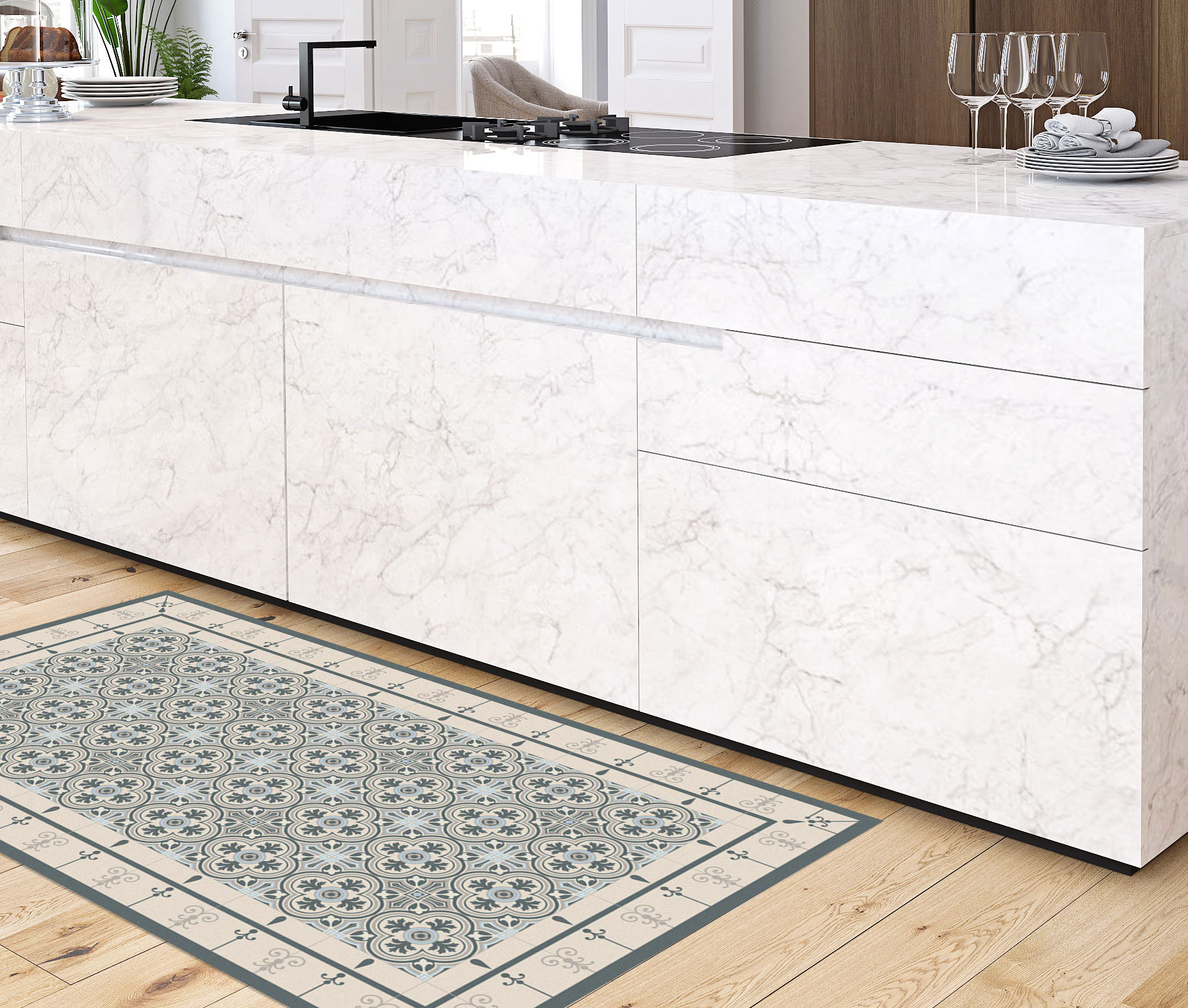 Moroccan Tiles Floor Mat Pvc Kitchen Rug Linoleum Area Rug Etsy Israel