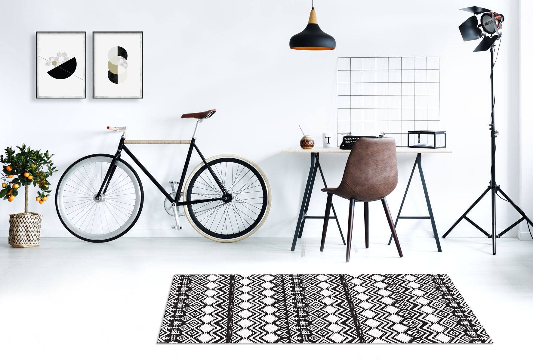 Black and White Floor Mat Scandinavian Rug Modern Rug Etsy
