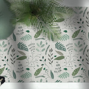 Green leaves floor mat, tropical design, Green rug, Decorative rug, Linoleum area rug, pvc kitchen mat, Vinyl rug, Unique rug, printed rug